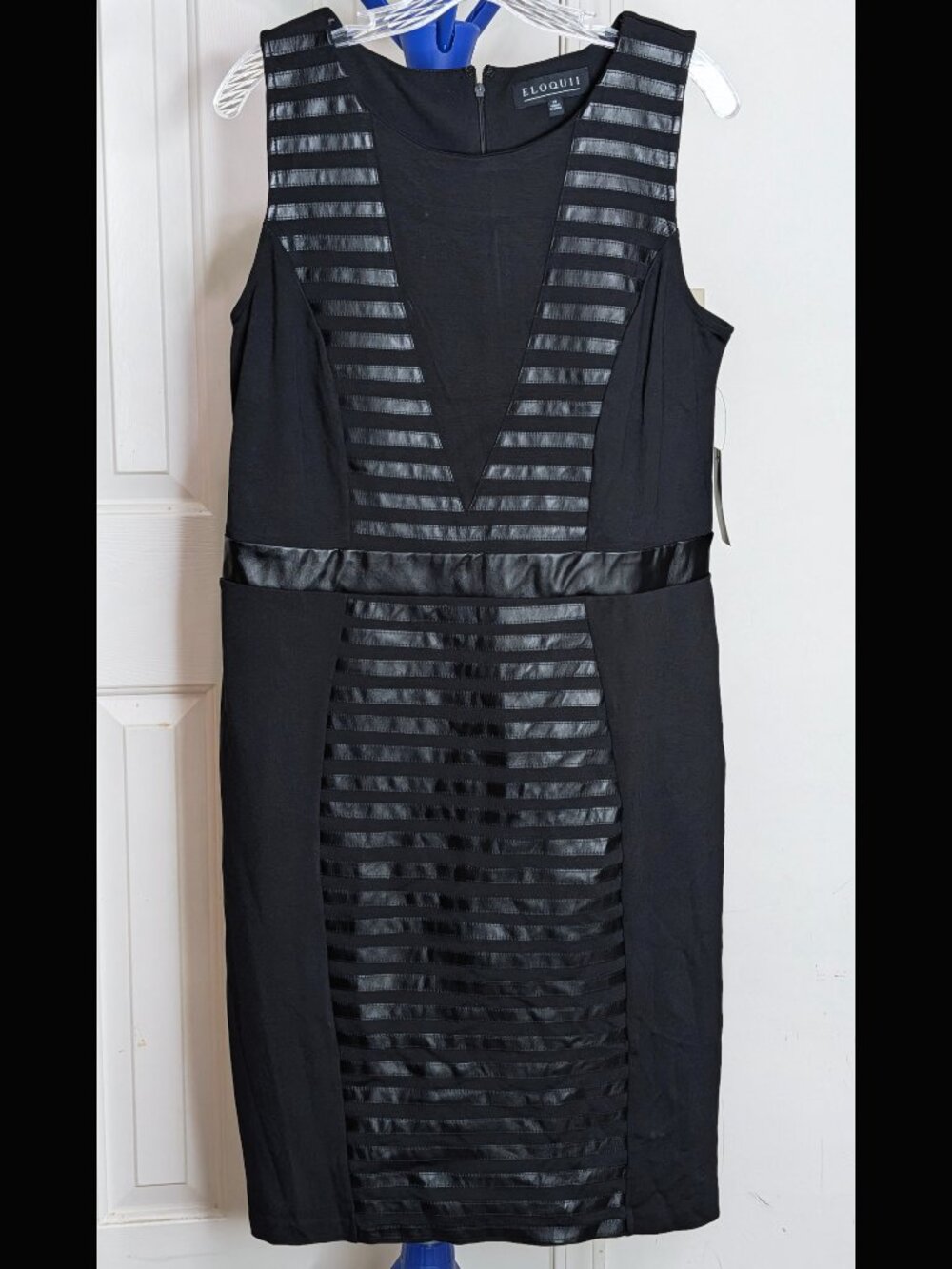 Fabulous NWT ELOQUII Sz 14 Black & Black Pleather Sheath Stretch Bodycon Dress